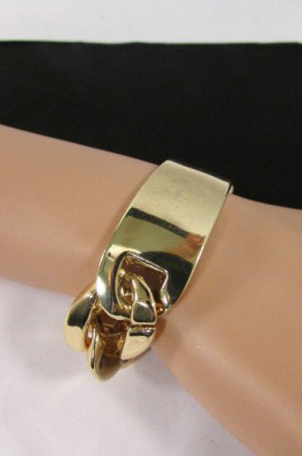 New Women Gold Light Weight Chunky Thick Chains Metal Bracelet Fashion Jewelry