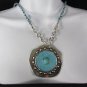 New Women 22" Long Blue White Braided Fashion Necklace Big Blue Pendant Earrings