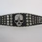 NEW WOMEN SILVER BIG SKULL FASHION BLACK FAUX LEATHER BRACELET RHINESTONES