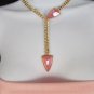 New Women 16" Long Gold Metal Chains Big Pink Beads Fashion Necklace + Earrings