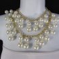 New Women 16" Long Double Gold Metal Chains 2 Strands Big Pearl Beads Necklace