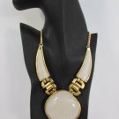 New Women 14" Short Gold Metal Necklace Sexy Big White Stone Bead Large Pendant