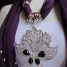 WOMEN SOFT PURPLE FABRIC FASHION SCARF NECKLACE SILVER FLOWERS BUTTERFLY PENDANT