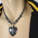 New Men Short Pewter Stones Beads Fashion Necklace Big Cross Shield Big Pendant