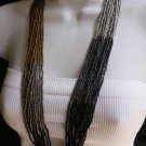 NEW WOMEN LONG NECKLACE & EARRINS SET SILVER BLACK GRAY MALL BEADS MULTY CHAINS