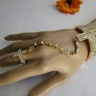 NEW WOMEN BIG GOLD CROSS METAL HAND CHAIN SLAVE BRACELET RING SILVER RHINESTONES