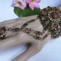 NEW WOMEN SILVER METAL CUFF BIG FLOWER BRACELET SLAVE RING BROWN RHINESTONES