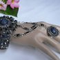 NEW WOMEN SILVER METAL CUFF BIG FLOWER BRACELET SLAVE RING DARK GRAY RHINESTONES