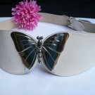 NEW WOMEN FAUX LEATHER HIP WAIST WHITE CREAM FASHION BELT BUTTERFLY BUCKLE XL