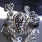 NEW WOMEN RUSTY SILVER METAL FROG CUFF PEWTER BLACK RHINESTONES FASHION BRACELET