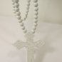 New Men Long Wood Thick Beads Fashion Necklace Big Cross Pendant White / Beige