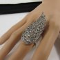NEW WOMEN SILVER METAL LARGE BIG FASHION RING LONG EAGLE FEATHER WING RHINESTONE