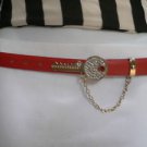 NEW WOMEN HIP WAIST RED THIN FASHION BELT GOLD METAL KEY BUCKLE 33"-39" MEDIUM