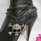 NEW WOMEN DARK PEWTER BOOT CHAINS SKULL RHINESTONES HEARTS WESTERN SHOE CHARM