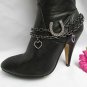 WOMEN PEWTER BOOT CHAINS RHINESTONES HORSESHOE HEARTS WESTERN RODEO SHOE CHARM