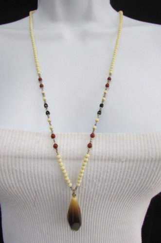 Multi Mini Ivory Black Red Clear Beads Big Tiger Eye Pendants Fashion Necklace