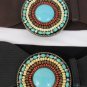 N Women Hip Waist Black Brown Belt Red Blue Big Center Stone Buckle 26"-34" S M