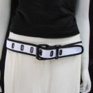 WOMEN JEANS BLACK WHITE FABRIC CLASSIC FASHION BELT BLACK BUCKLE 36"-43" L/XL