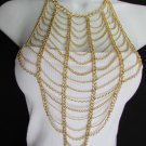 WOMEN 20" LONG GOLD WIDE SPIDER STRANDS NET CHAINS FASHION NECKLACE +EARRING SET