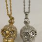 New Women Skull Head Skeleton Face Chain Fashion Necklace Gold Silver Rhinestone