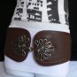 NEW WOMEN HIP WAIST ELASTIC WIDE D BROWN FLOWER WESTERN FASHION BELT 27"-33" S M