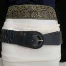 NEW WOMEN HIP ELASTIC FAUX LEATHER BLUE FASHION BELT CIRCLE BUCKLE 27"-34" S / M