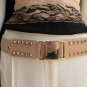 WOMEN WAIST HIP BEIGE NUDE BELT GOLD AIRPLANE CLICKER METAL BUCKLE 27"-37" S M L