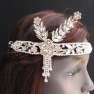 NEW WOMEN SILVER METAL HEAD CHAIN FASHION JEWELRY SIDE FLOWER LEAVES MULTI BEADS