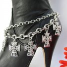 NEW WOMEN SILVER BOOT CHAINS 1 STRAP METAL MULTI CROSSES WESTERN SHOE CHARM #34