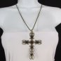New Women 24" Long Gold Metal Chain Necklace Classic Cross Pendant Rhinestones