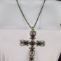 New Women 24" Long Gold Metal Chain Necklace Classic Cross Pendant Rhinestones