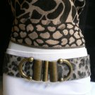 NEW WOMEN ELASTIC HIP WAIST GRAY LEOPARD ANIMAL PRINT BELT RUSTGOLD BUCKLE S-M-L