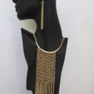 New Women Long Fringes Metal Chains Fashion Necklace Gold / Silver + Earring