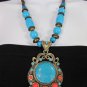 New Fashion Necklace Big Round Bead Antique Gold Metal Chain Blue Red Brown Gray