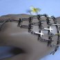NEW WOMEN SILVER MULTI MINI CROSS WIDE HAND CHAIN SLAVE BRACELET RING CONNECTED