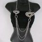 NEW WOMEN SILVER / GOLD METAL CHAIN LINK STRAND BIG HEARTS LONG FASHION NECKLACE