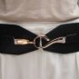 WOMEN WAIST HIP BLACK ELASTIC FASHION BELT RHINESTONES GOLD BUCKLE 27"-36" S M