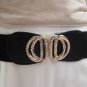 WOMEN WAIST HIP BLACK ELASTIC FASHION BELT SILVER RHINESTONES BUCKLE 27"-36" S M