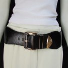 WOMEN WAIST HIP METALLIC BLACK WIDE ELASTIC CLASSIC FASHION BELT 26"-35" S M