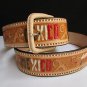 NEW MEN WESTERN MEXICO COWBOY BROWN BEIGE LEATHER BELT MAYAN EAGLE HEAD SIZE 40
