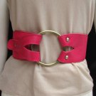 WOMEN WAIST HIP PINK ELASTIC FASHION BELT HUGE GOLD RING BUCKLE 26"-33" XS S M