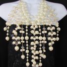 New Women 20" Long Fashion Gold Necklace Multi Imitation Pearl Beads + Earrings