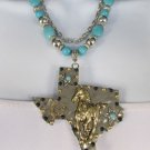 New Women Silver Chains Necklace Turquoise Beads Big State Texas Star Horse Shoe