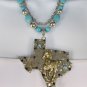 New Women Silver Chains Necklace Turquoise Beads Big State Texas Star Horse Shoe