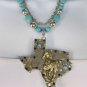 New Women Silver Chains Necklace Turquoise Beads Big State Texas Star Horse Shoe