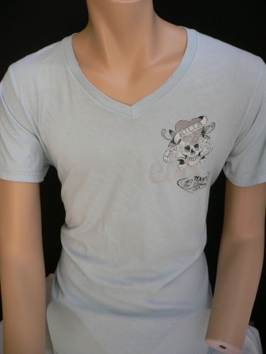 NEW ED HARDY MEN LIGHT BLUE SAMPLE T-SHIRT SKULL LOVE KILLS SLOWLY V-NECK XL