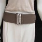 WOMEN WAIST HIP TAUPE CUT OUT WIDE ELASTIC FASHION BELT PEWTER BUCKLE 28-36" S M