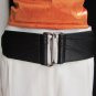 WOMEN WAIST HIP BLACK CUT OUT WIDE ELASTIC FASHION BELT PEWTER BUCKLE 28-36" S M