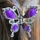 NEW WOMEN SILVER METAL BIG PURPLE BUTTERFLY FASHION HAIR CLIP CLAWS RHINESTONES