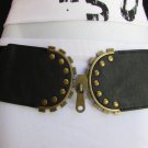 NEW WOMEN ELASTIC HIP WAIST GOLD ZIPPER BUCKLE BLACK FASHION BELT 27"-37" S-M-L